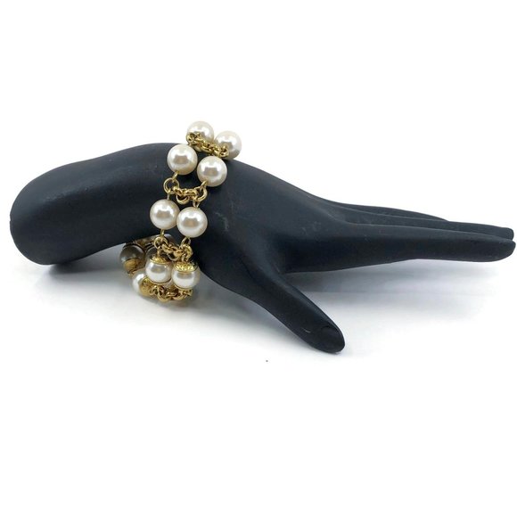 Double Strand Faux Pearl Bracelet 8", Chunky Pearl - Picture 1 of 9